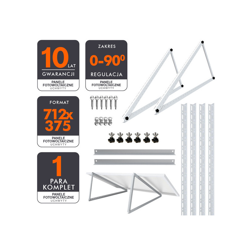 2x Ekierka, trójkąt regulowany 712x375 do montażu paneli fotowoltaicznych 0-90°