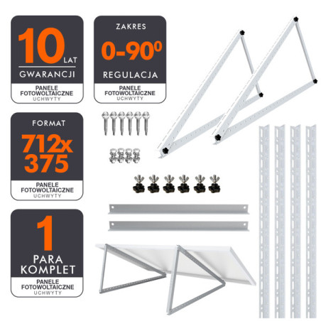 2x Ekierka, trójkąt regulowany 712x375 do montażu paneli fotowoltaicznych 0-90°