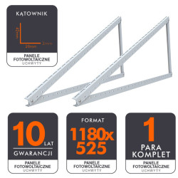 2x Ekierka, trójkąty regulowane 1180x525 do montażu paneli fotowoltaicznych 0-90