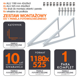 2x Ekierka, trójkąty regulowane 1180x525 do montażu paneli fotowoltaicznych 0-90
